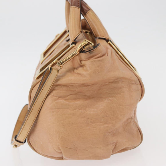 Chloe Etel Hand Bag Leather 2way Beige Gold Auth hk3719A