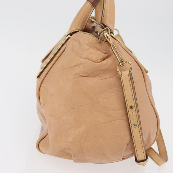 Chloe Etel Hand Bag Leather 2way Beige Gold Auth hk3719A