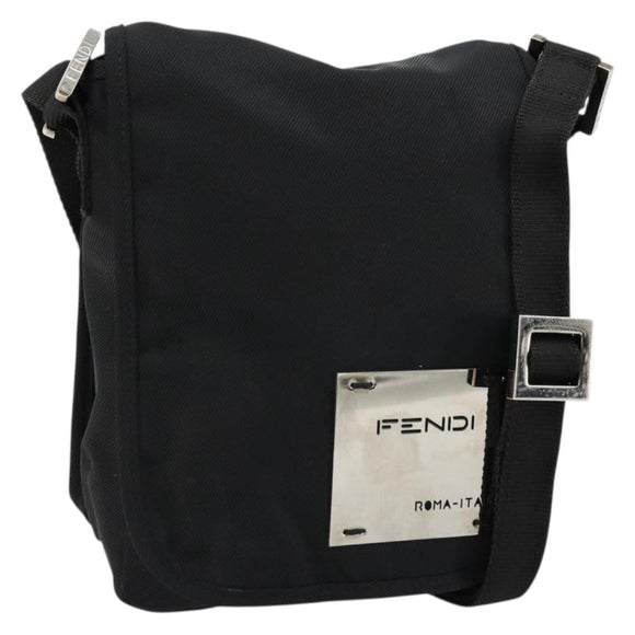 FENDI Shoulder Bag Nylon Black Silver Auth hk3723