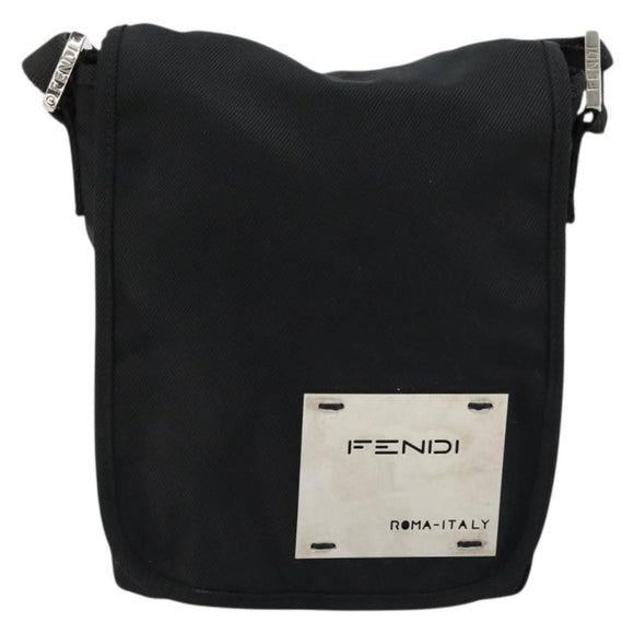 FENDI Shoulder Bag Nylon Black Silver Auth hk3723