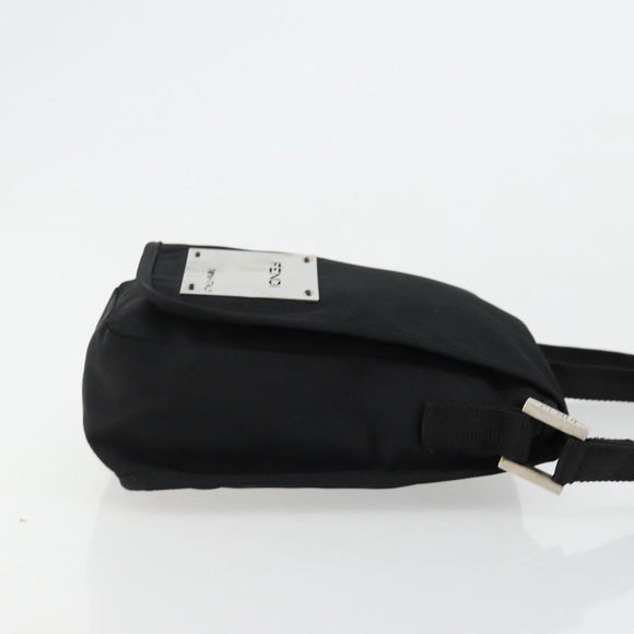 FENDI Shoulder Bag Nylon Black Silver Auth hk3723