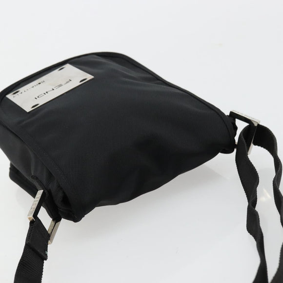FENDI Shoulder Bag Nylon Black Silver Auth hk3723