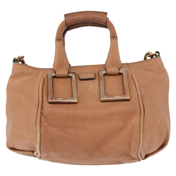 Chloe Etel Hand Bag Leather 2way Beige Gold Auth hk3725A