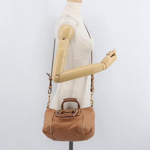 Chloe Etel Hand Bag Leather 2way Beige Gold Auth hk3725A