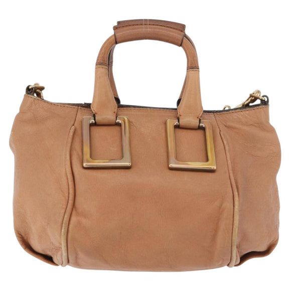 Chloe Etel Hand Bag Leather 2way Beige Gold Auth hk3725A