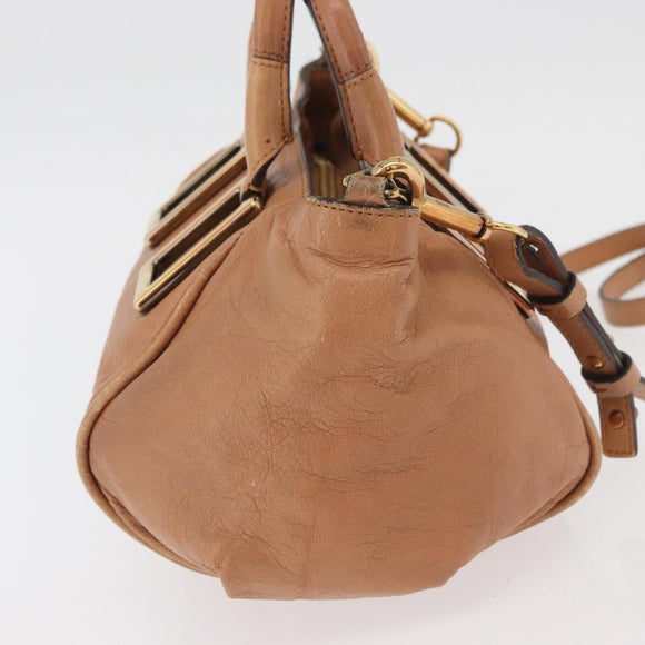 Chloe Etel Hand Bag Leather 2way Beige Gold Auth hk3725A