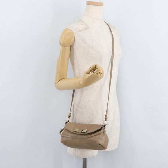 Chloe Lily Hand Bag Leather 2way Beige Gold Auth hk3726A