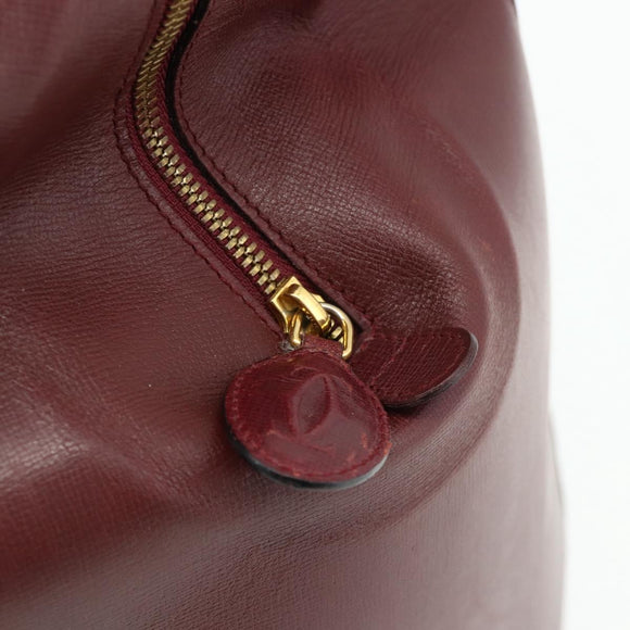CARTIER Must Line Boston Bag Leather Bordeaux Gold Auth hk3727A
