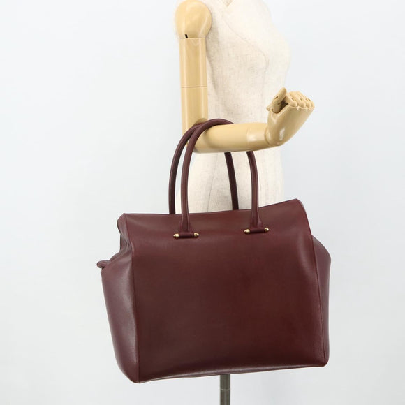 CARTIER Must Line Boston Bag Leather Bordeaux Gold Auth hk3727A