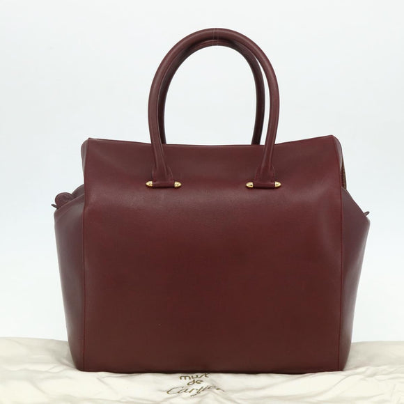 CARTIER Must Line Boston Bag Leather Bordeaux Gold Auth hk3727A