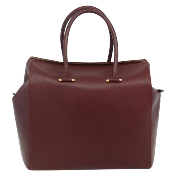 CARTIER Must Line Boston Bag Leather Bordeaux Gold Auth hk3727A