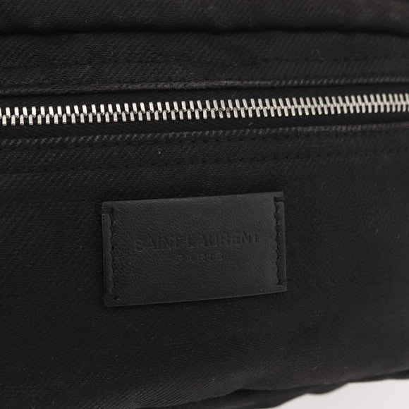 SAINT LAURENT Body Bag Canvas Black Silver 581375 Auth hk3728A