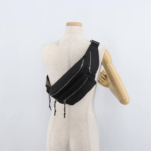 SAINT LAURENT Body Bag Canvas Black Silver 581375 Auth hk3728A