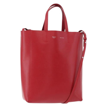 CELINE Vertical Cabas Tote Bag Leather 2way Red Silver Auth hk3730A