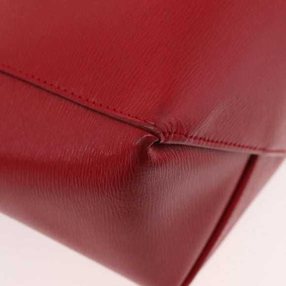 CELINE Vertical Cabas Tote Bag Leather 2way Red Silver Auth hk3730A