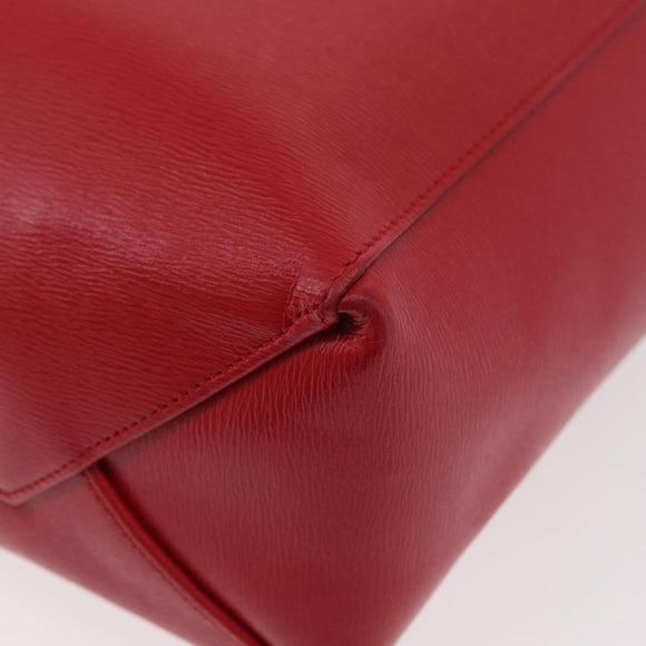 CELINE Vertical Cabas Tote Bag Leather 2way Red Silver Auth hk3730A