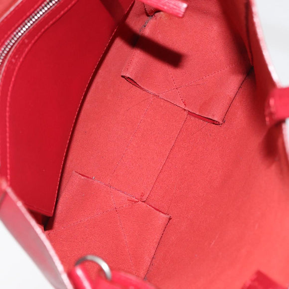 CELINE Vertical Cabas Tote Bag Leather 2way Red Silver Auth hk3730A