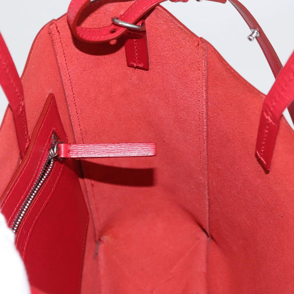 CELINE Vertical Cabas Tote Bag Leather 2way Red Silver Auth hk3730A