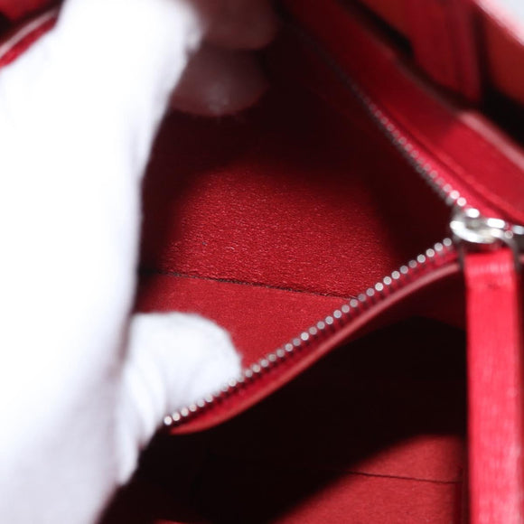 CELINE Vertical Cabas Tote Bag Leather 2way Red Silver Auth hk3730A
