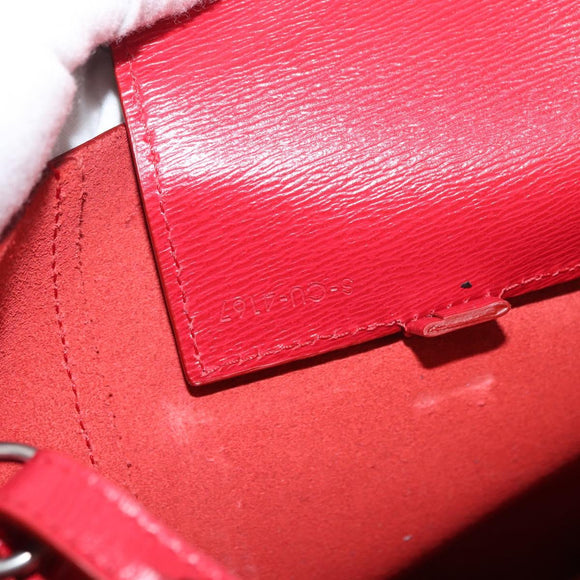 CELINE Vertical Cabas Tote Bag Leather 2way Red Silver Auth hk3730A