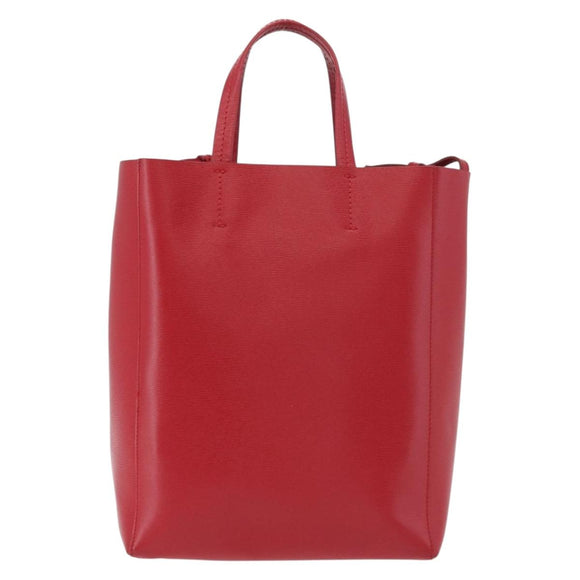 CELINE Vertical Cabas Tote Bag Leather 2way Red Silver Auth hk3730A