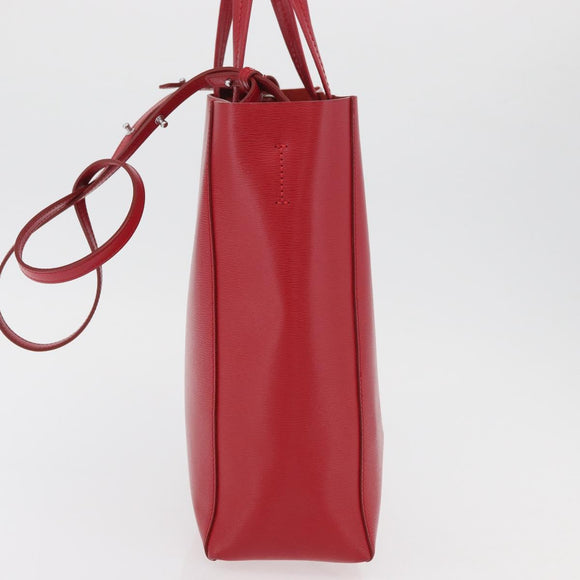 CELINE Vertical Cabas Tote Bag Leather 2way Red Silver Auth hk3730A