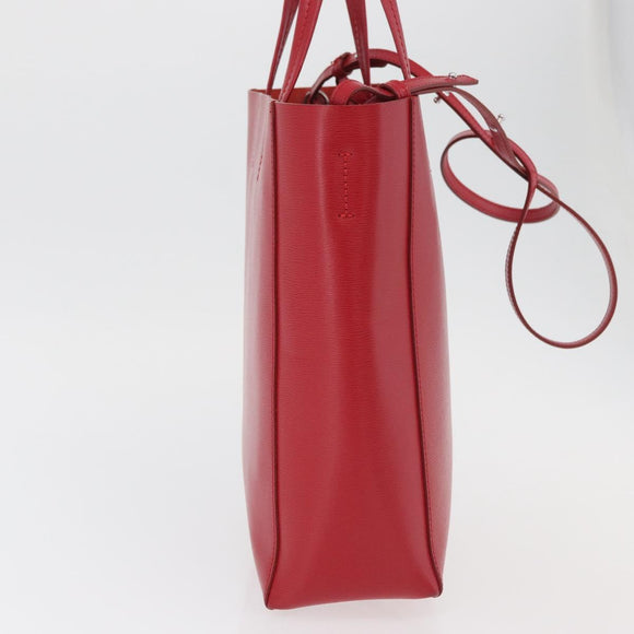 CELINE Vertical Cabas Tote Bag Leather 2way Red Silver Auth hk3730A
