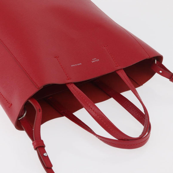 CELINE Vertical Cabas Tote Bag Leather 2way Red Silver Auth hk3730A