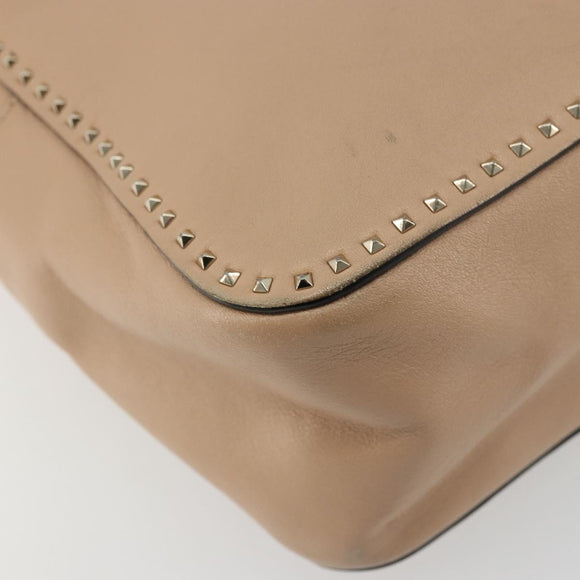 VALENTINO Hand Bag Leather 2way Beige Gold Auth hk3733A
