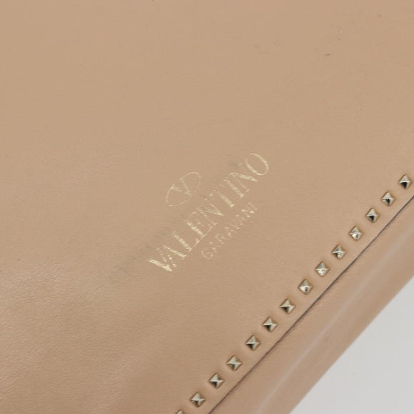 VALENTINO Hand Bag Leather 2way Beige Gold Auth hk3733A