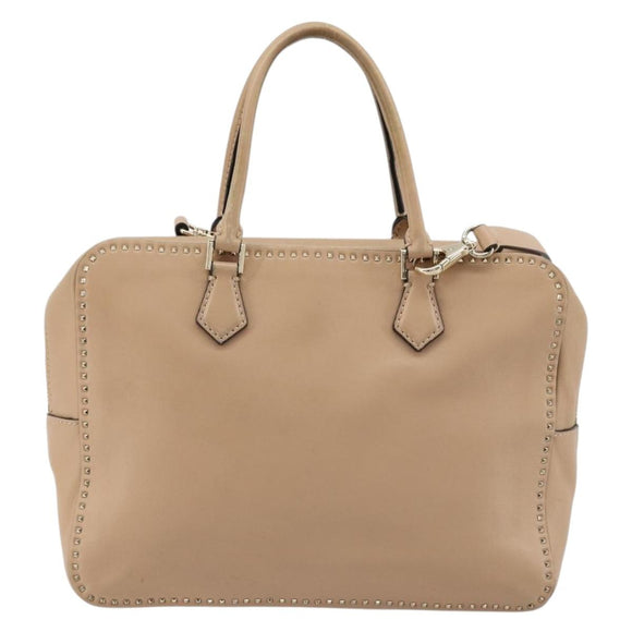 VALENTINO Hand Bag Leather 2way Beige Gold Auth hk3733A