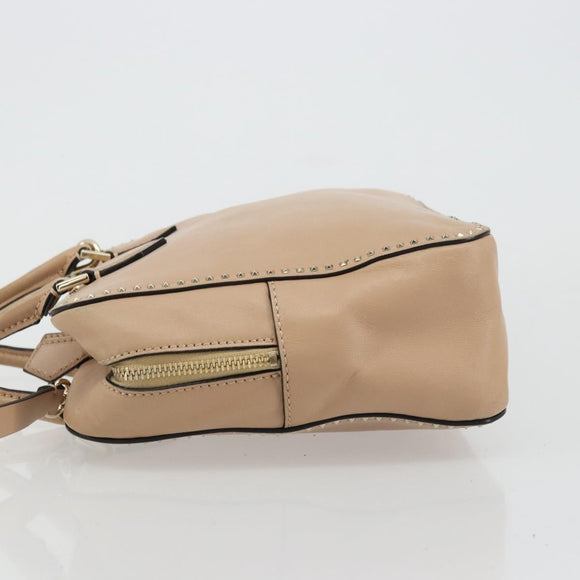VALENTINO Hand Bag Leather 2way Beige Gold Auth hk3733A
