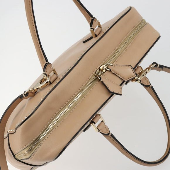 VALENTINO Hand Bag Leather 2way Beige Gold Auth hk3733A