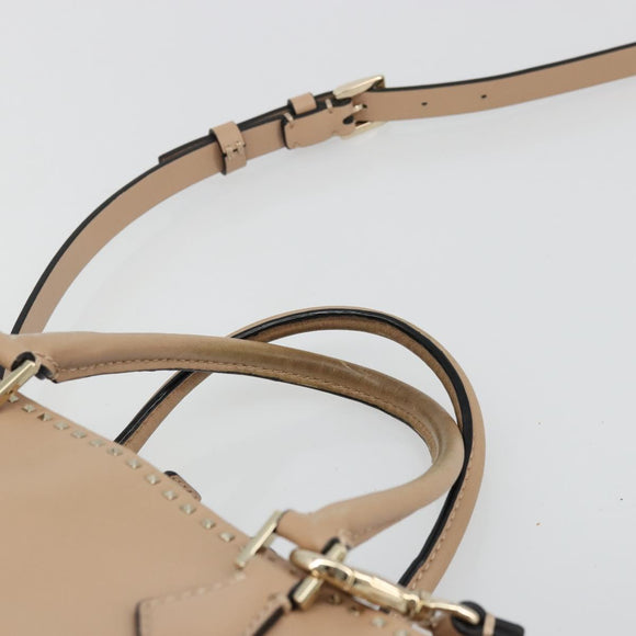 VALENTINO Hand Bag Leather 2way Beige Gold Auth hk3733A