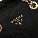 PRADA Chain Tote Bag Nylon Black Gold Auth hk3734A-18