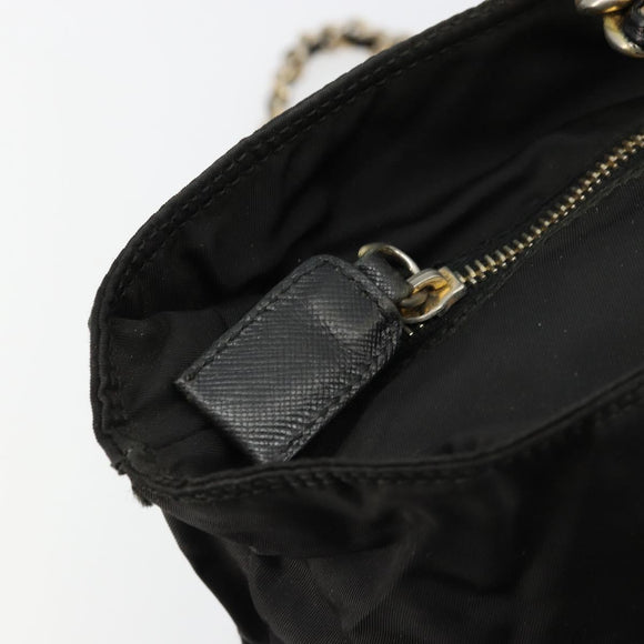 PRADA Chain Tote Bag Nylon Black Gold Auth hk3734A