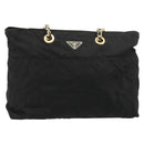 PRADA Chain Tote Bag Nylon Black Gold Auth hk3734A-13