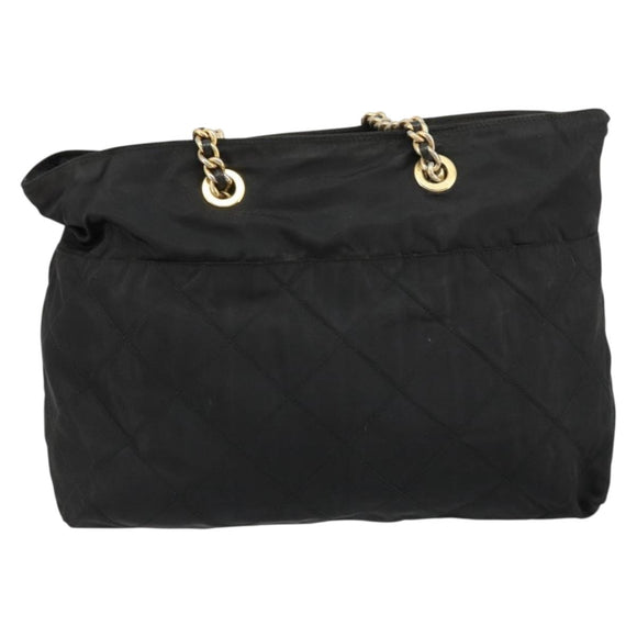 PRADA Chain Tote Bag Nylon Black Gold Auth hk3734A