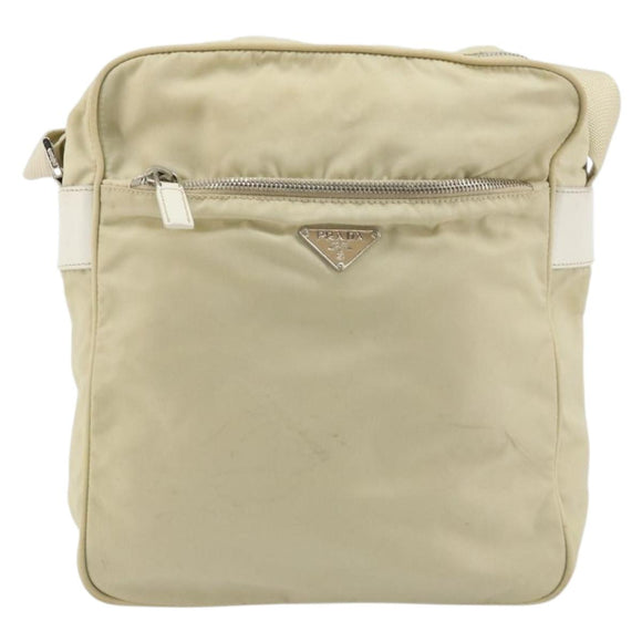 PRADA Shoulder Bag Nylon Ivory Silver Auth hk3735