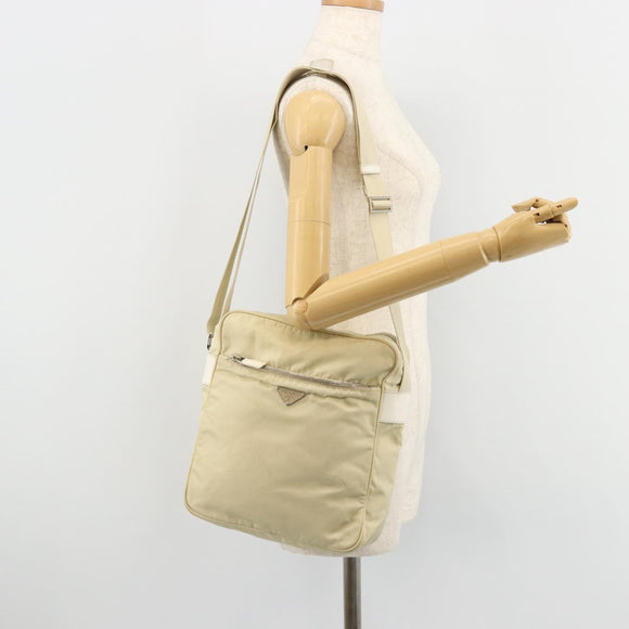 PRADA Shoulder Bag Nylon Ivory Silver Auth hk3735