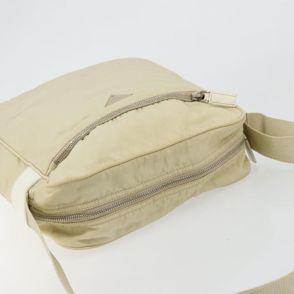 PRADA Shoulder Bag Nylon Ivory Silver Auth hk3735
