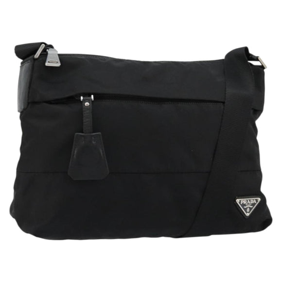 PRADA Shoulder Bag Nylon Black Silver Auth hk3736A