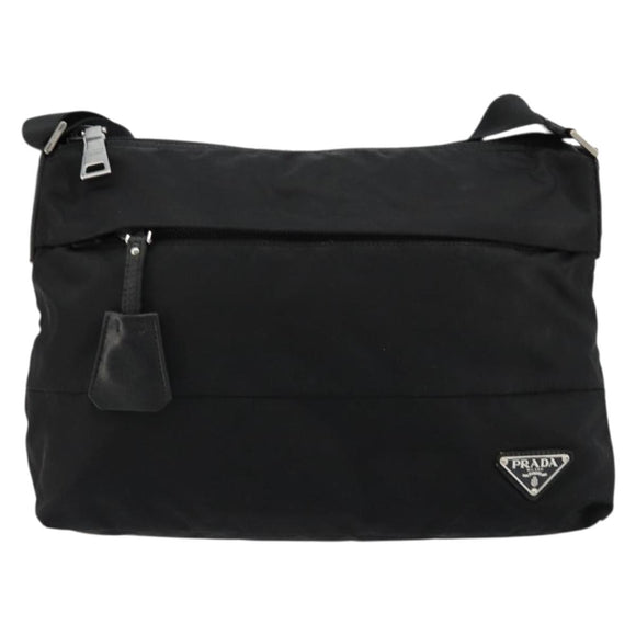 PRADA Shoulder Bag Nylon Black Silver Auth hk3736A