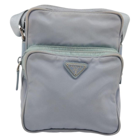 PRADA Shoulder Bag Nylon Light Blue Silver Auth hk3738