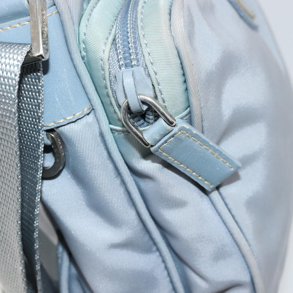 PRADA Shoulder Bag Nylon Light Blue Silver Auth hk3738