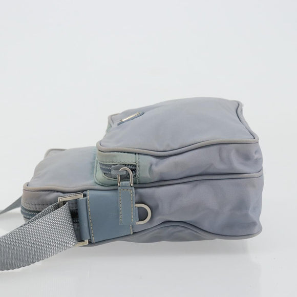 PRADA Shoulder Bag Nylon Light Blue Silver Auth hk3738