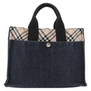 BURBERRY Blue Label Hand Bag Denim Blue Silver Auth hk3739A-2