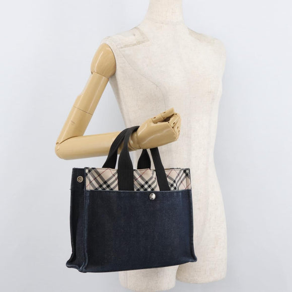 BURBERRY Blue Label Hand Bag Denim Blue Silver Auth hk3739A