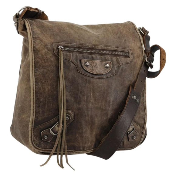 BALENCIAGA Bathas Schultertasche Leder Braun 163268 Auth hk3741