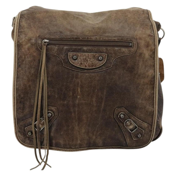 BALENCIAGA Bathas Schultertasche Leder Braun 163268 Auth hk3741